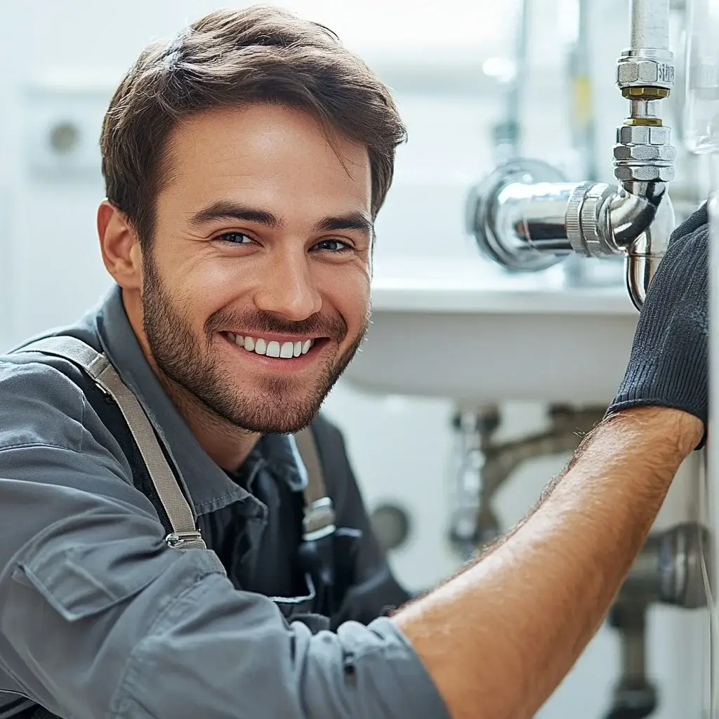 the plumber fixes the sink