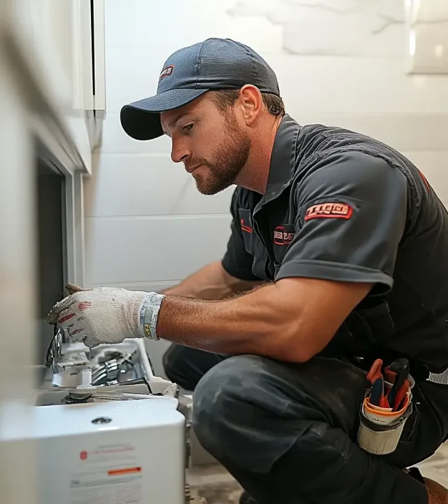 the plumber is fixing the toilet